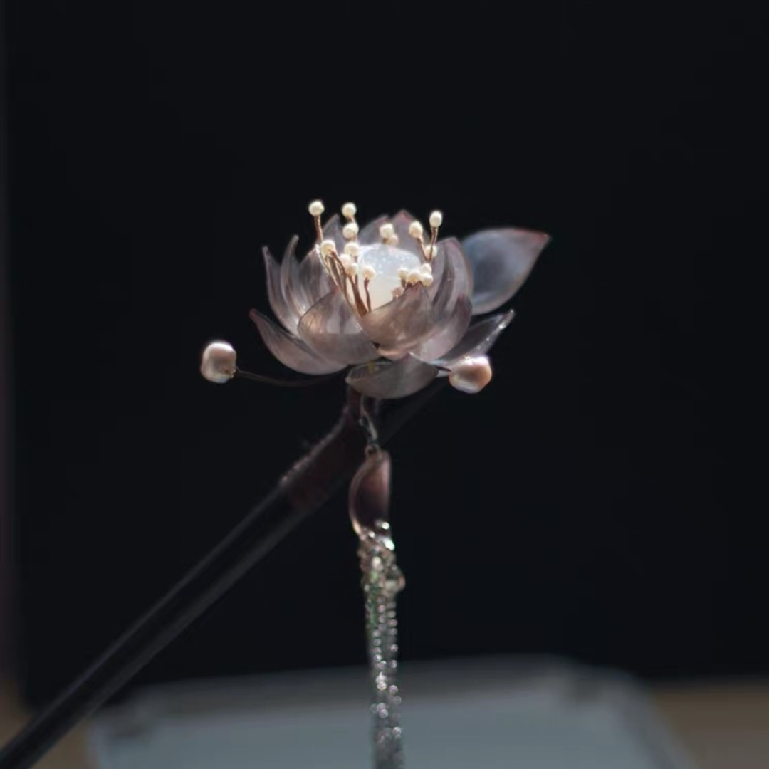 White Jade & Silver Lily of the Valley Handmade Hair Stick