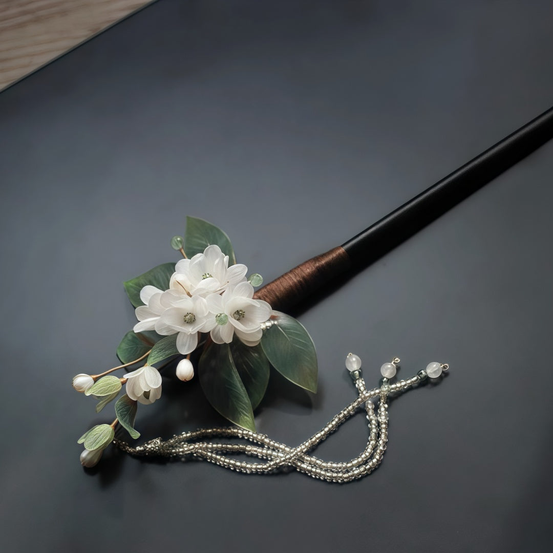 Handcrafted Jasmine Pearl & Aquatic Agate Hairpin