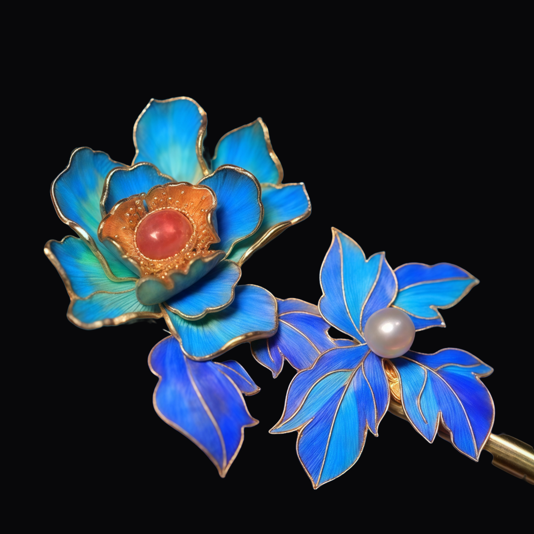 Handmade Gilded Flower Silk Hairpin - Tourmaline Inlaid Crabapple Blossom, Vintage Chinese Hair Jewelry