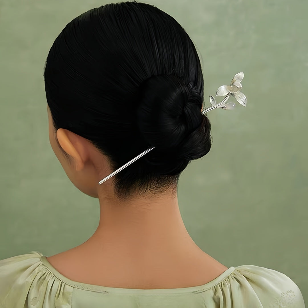 White Jade Lotus Hairpin - Handmade Chinese Hair Stick, Elegant Floral Hair Accessory for Women