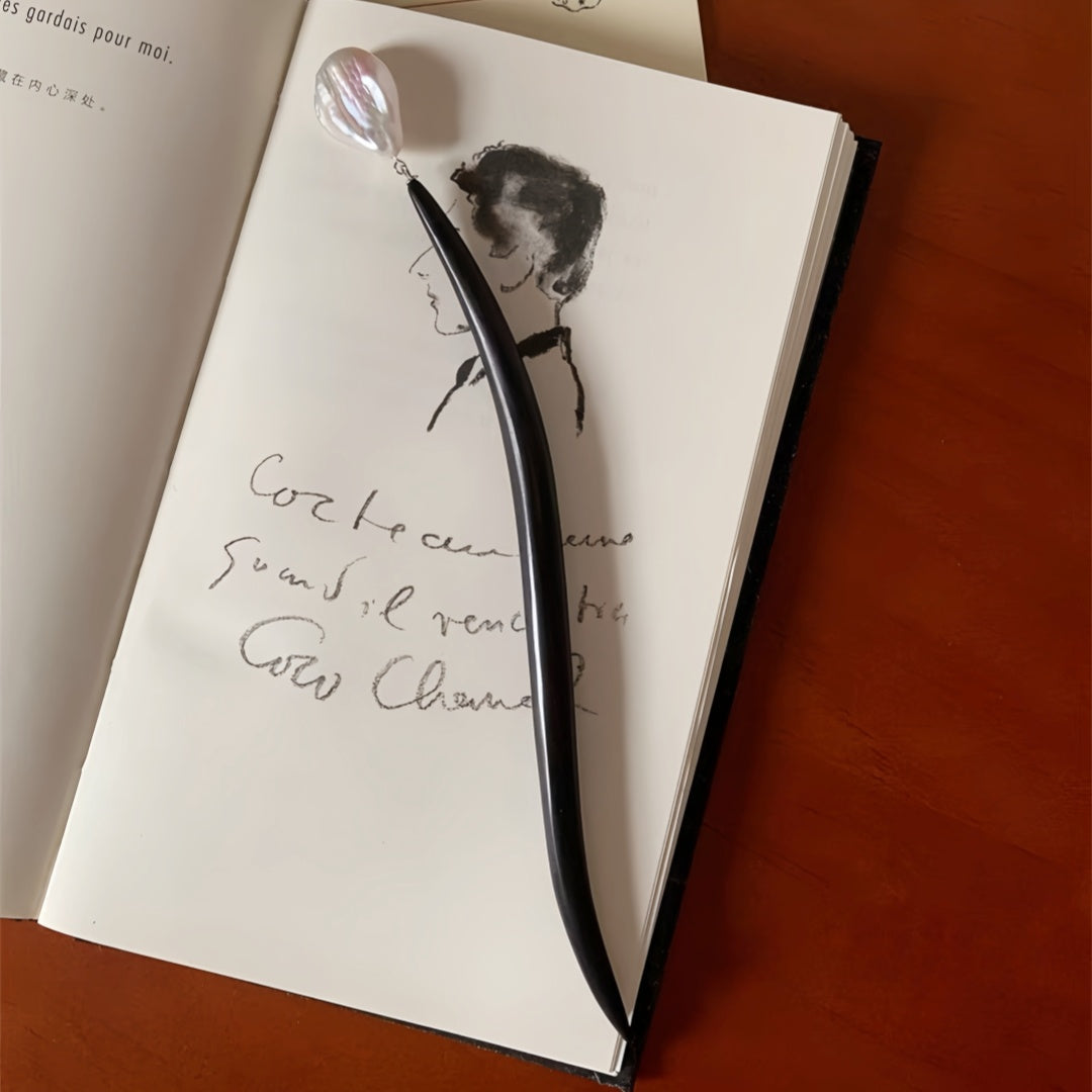 Antique Baroque Pearl Hairpin - Natural Ebony Wood Hair Stick, Vintage Chinese Hair Jewelry
