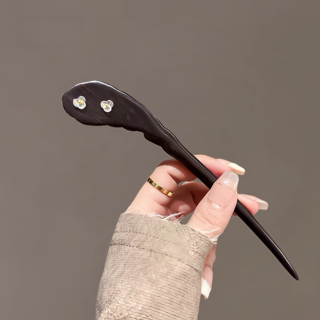 New Chinese Style Fan-Shaped Hairpin - Handmade Fritillary Ebony Wood Hair Stick, Vintage-Inspired Hanfu Hair Accessory for Women