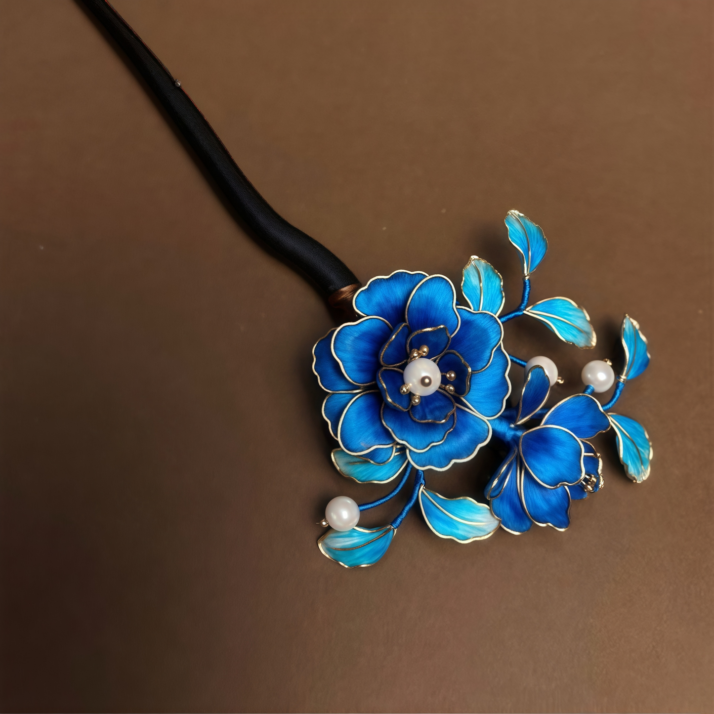 Kingfisher Feather Velvet Flower Traditional Chinese Blue & Red Handmade Hair Stick