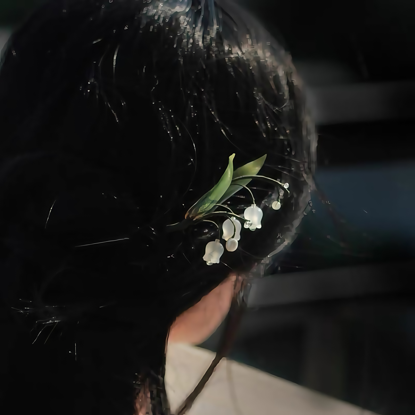 Handmade Black Sandalwood Hairstick with Ink Lotus & Pearl