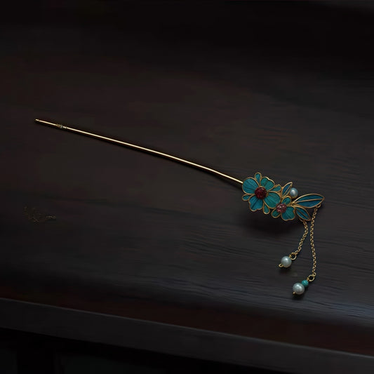 Exquisite 999 Silver & Kingfisher Feather Hairpin – A Masterpiece of Chinese Imperial Craftsmanship