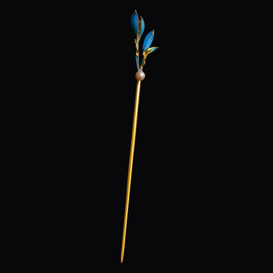 Handmade Chinese Intangible Cultural Heritage Hairpin - Gold-Plated Silver Filigree with Kingfisher Feathers & Jade Orchid