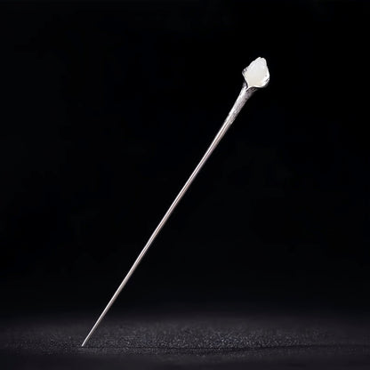 Handmade Sterling Silver Hotan Jade Hairpin - Chinese Orchid Hair Jewelry, Traditional Hair Stick for Women