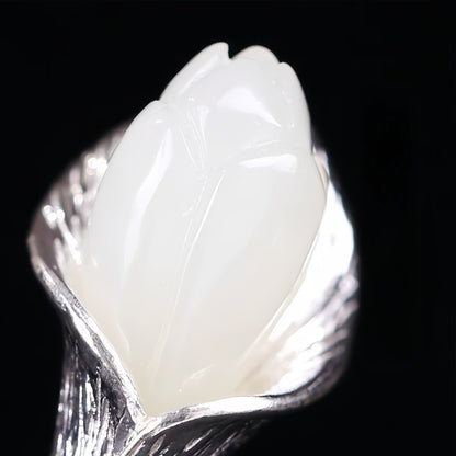 Handmade Sterling Silver Hotan Jade Hairpin - Chinese Orchid Hair Jewelry, Traditional Hair Stick for Women