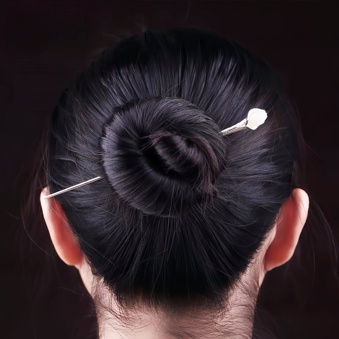 Handmade Sterling Silver Hotan Jade Hairpin - Chinese Orchid Hair Jewelry, Traditional Hair Stick for Women