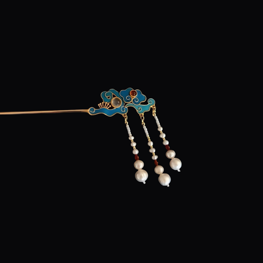 Gemstone & Pearl Goose Feather Handmade Hair Stick