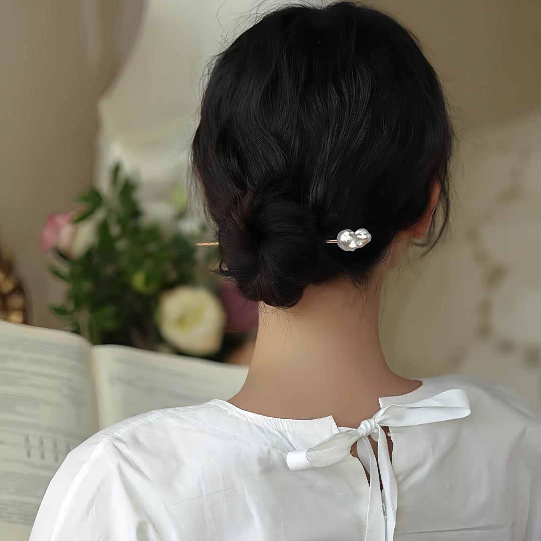 Baroque Pearl Hairpin - New Chinese Style Oversized Hair Stick, Minimalist Hanfu Jewelry