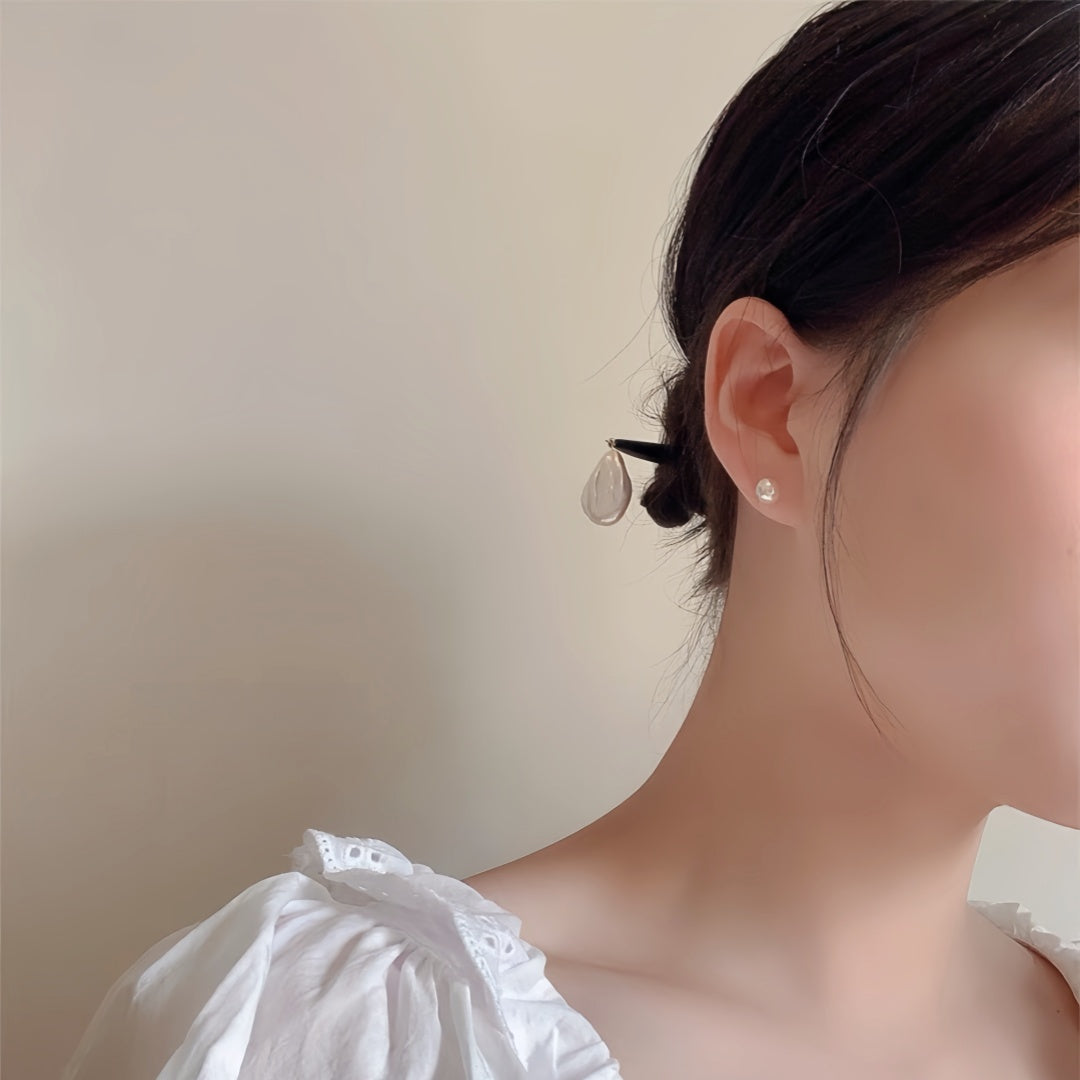 Antique Baroque Pearl Hairpin - Natural Ebony Wood Hair Stick, Vintage Chinese Hair Jewelry