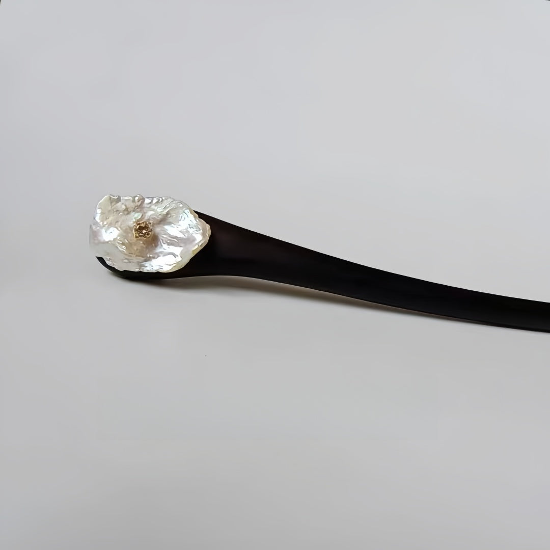 Minimalist Baroque Hairpin - Oversized Petal Pearl Hair Stick, Modern Hanfu Jewelry