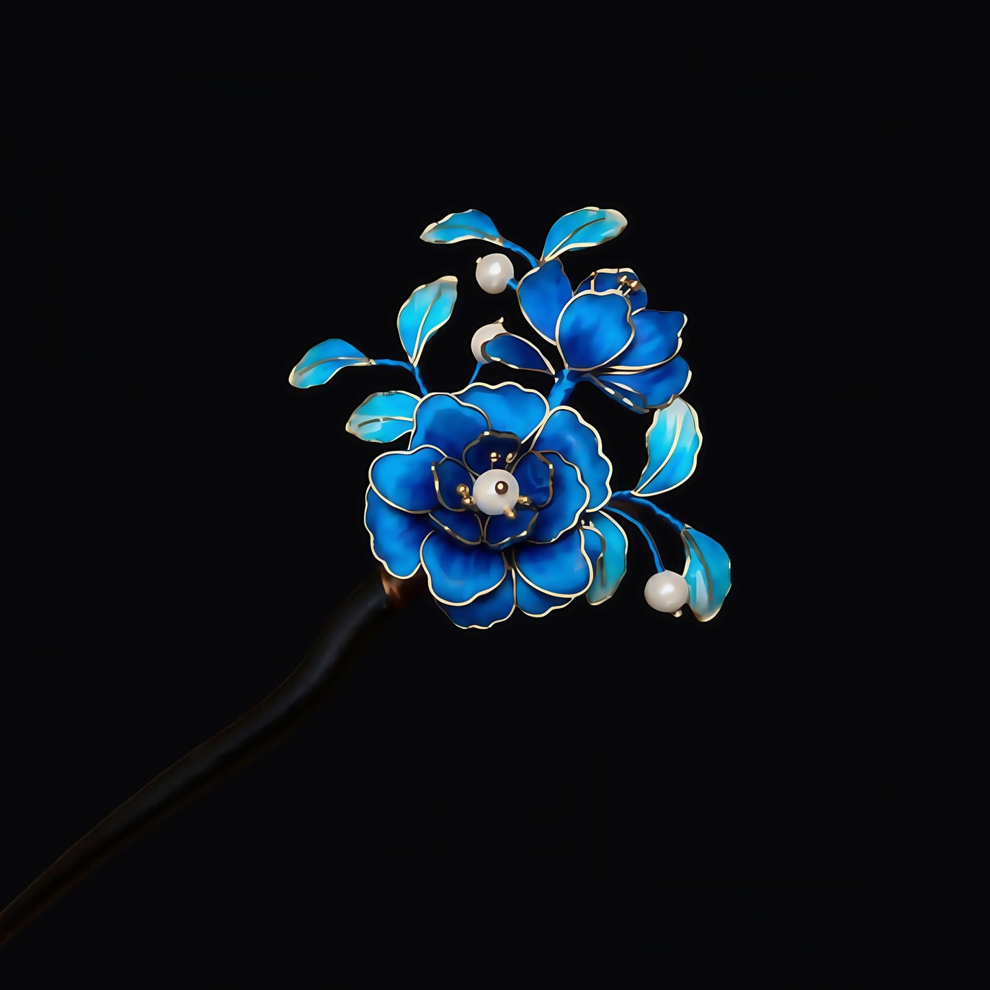 Kingfisher Feather Velvet Flower Traditional Chinese Blue & Red Handmade Hair Stick