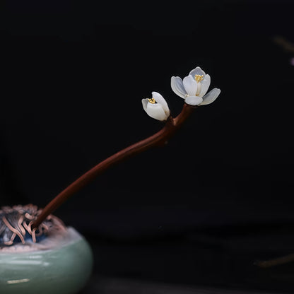 Handmade Sandalwood & Jade Hair Stick with Flowing Tassels