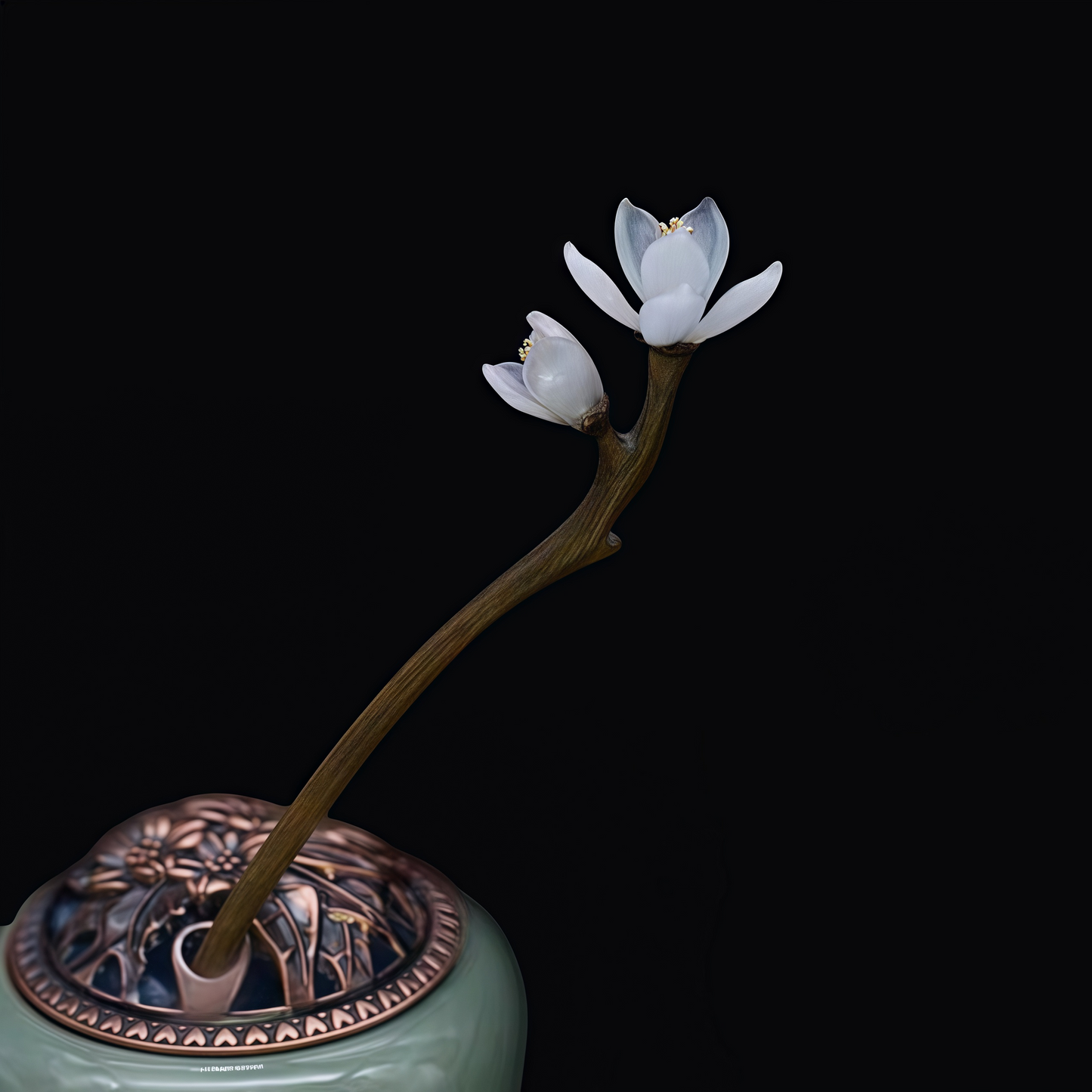 Handmade Sandalwood & Jade Hair Stick with Flowing Tassels
