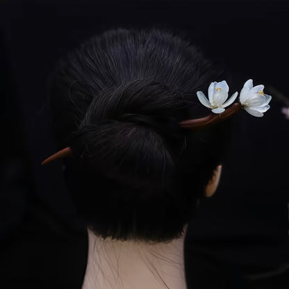 Handmade Sandalwood & Jade Hair Stick with Flowing Tassels